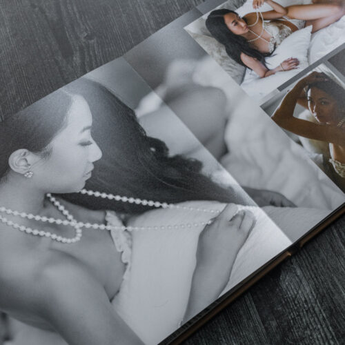 Custom-designed book showing a variety of boudoir images